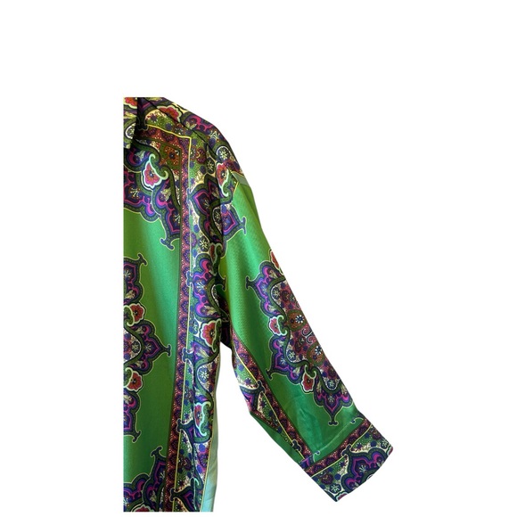 ZARA Green/Multi Satin Button Front Tunic Top Blouse Size Small NWT Artsy Boho - Picture 6 of 9